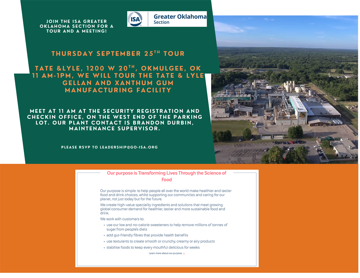 Invitation to tour Tate & Lyle manufacturing plant on Thursday, Sept. 25, 2025